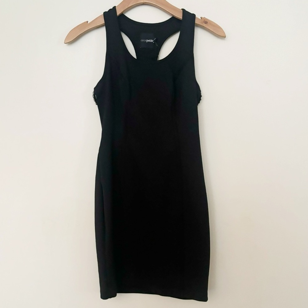 ASOS Petite Little Black Studded Bodycon Dress Womens Size‎ 4 Cutout Back Edgy